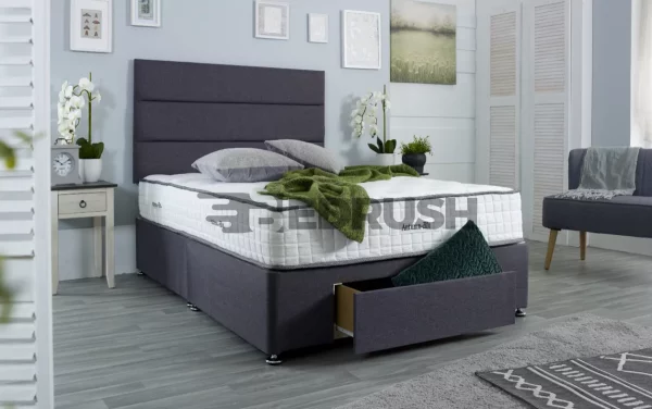 Grey Divan Bed | Bedrush Storage Beds, Pocket Spring Memory Foam Mattress - Free Delivery UK